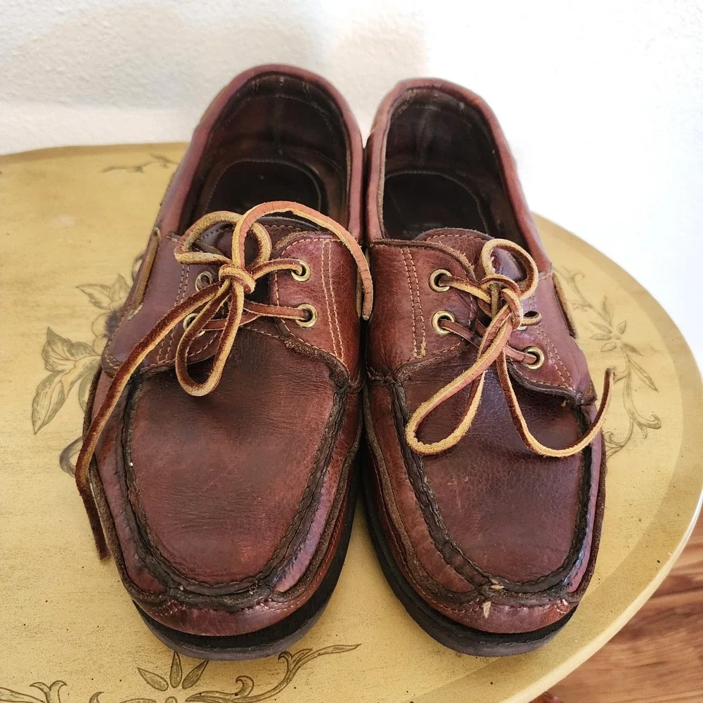 Gokey Brown Leather Boat Shoes Moccasins‎ Vibram Sole Preppy Quiet Luxury